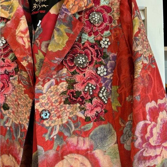 RARE Johnny Was Floral Embroidered Red Coat - Picture 2 of 8